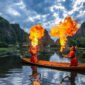 Atraksi Pepe-pepeka ri Makka di Kawasan Karst Rammang-rammang Penari Pepe-pepeka ri Makka beraktraksi sambil menyemburkan api di kawasan Karts Rammang Rammang, Maros. Foto:  Istimewa
